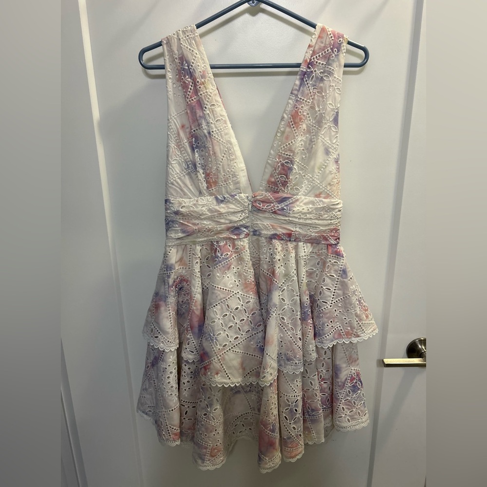 Gianni Bini White Eyelet Tiered Dress with Pastel Floral Accents - Picture 8 of 12